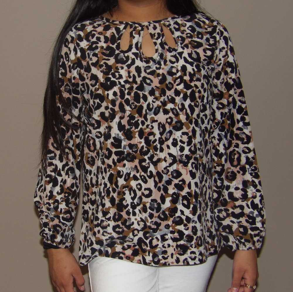 sunny leigh  women blouse long sleeve size s color leopard
